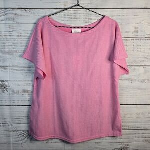NWT ANDREE BY UNIT Pink Short Sleeve Waffle Knit Top Womens Size Medium
